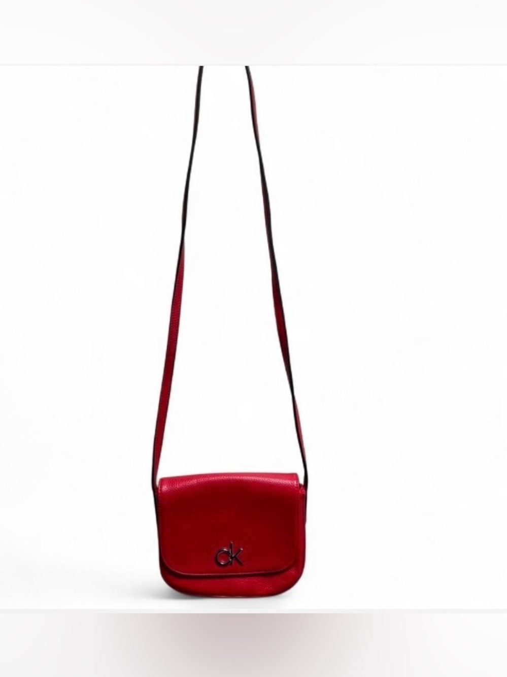 Calvin Klein Red Leather Crossbody with CK Emblem - Picture 2 of 8